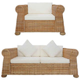 vidaXL 2-Piece Sofa Set with Cushions Natural Rattan