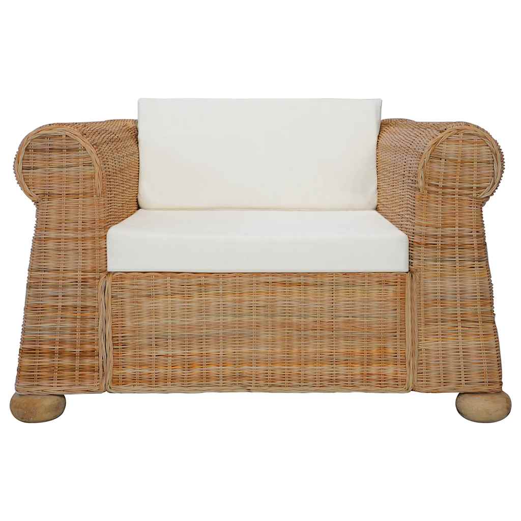 vidaXL 2-Piece Sofa Set with Cushions Natural Rattan