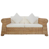 vidaXL 2-Piece Sofa Set with Cushions Natural Rattan