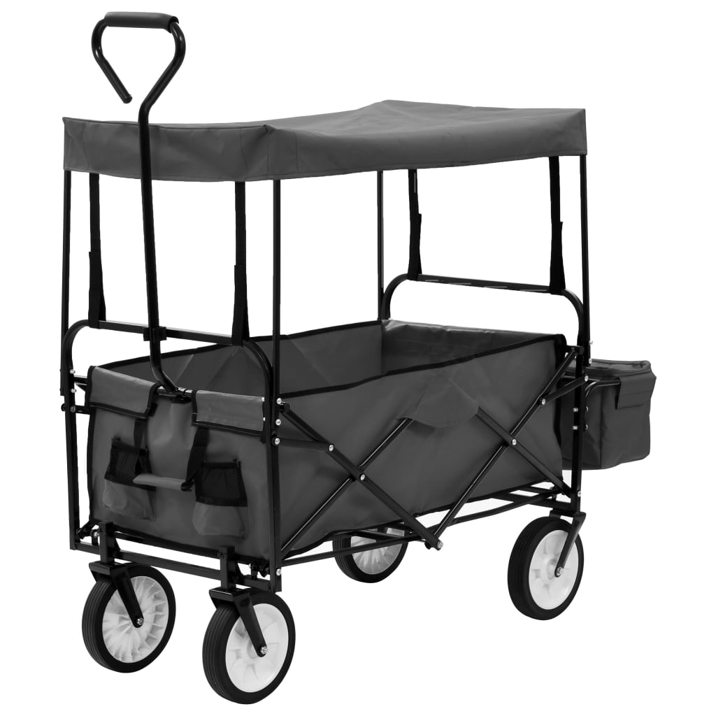 vidaXL Folding Hand Cart with Canopy Steel Grey