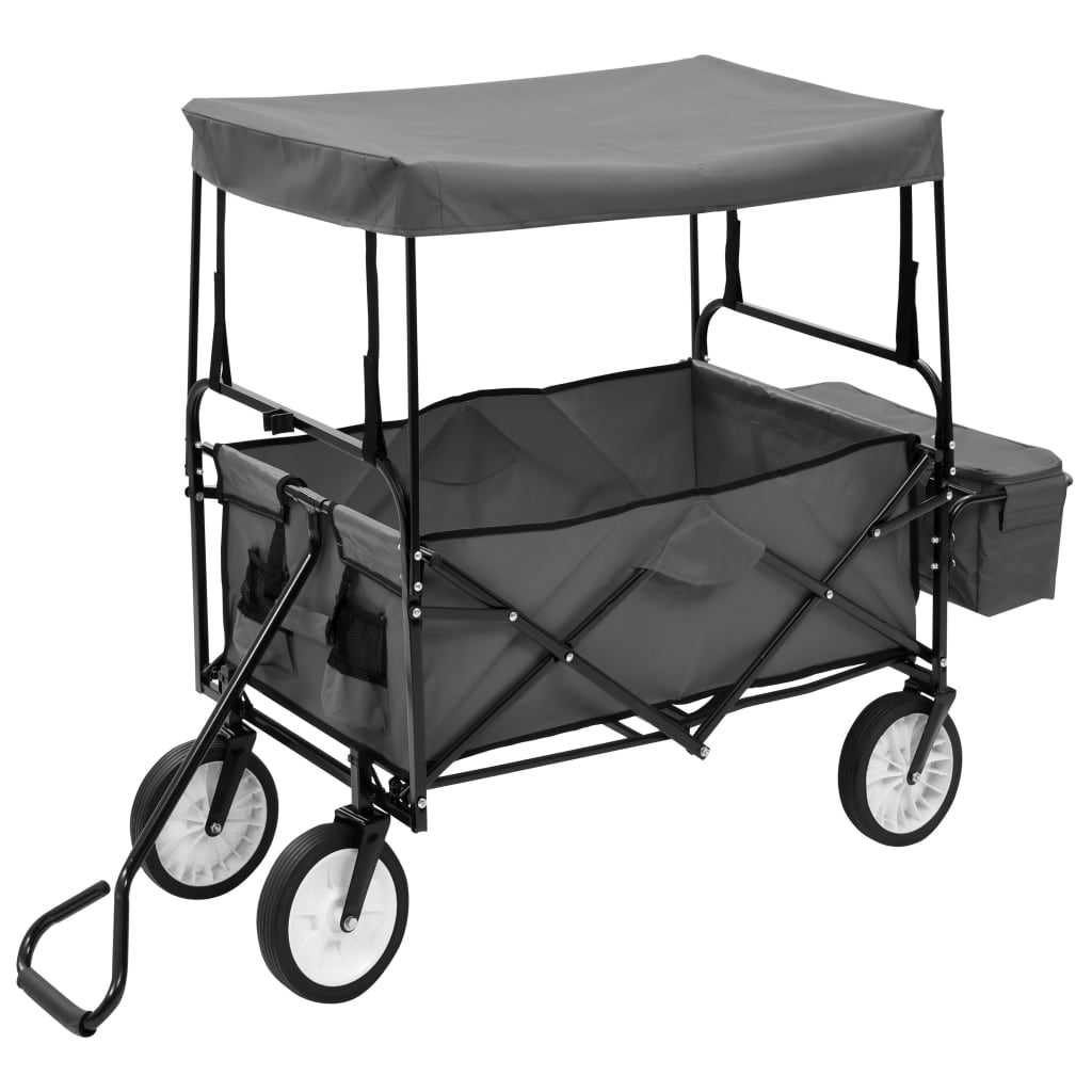 vidaXL Folding Hand Cart with Canopy Steel Grey