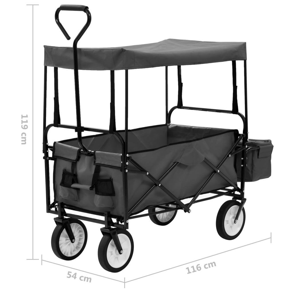 vidaXL Folding Hand Cart with Canopy Steel Grey