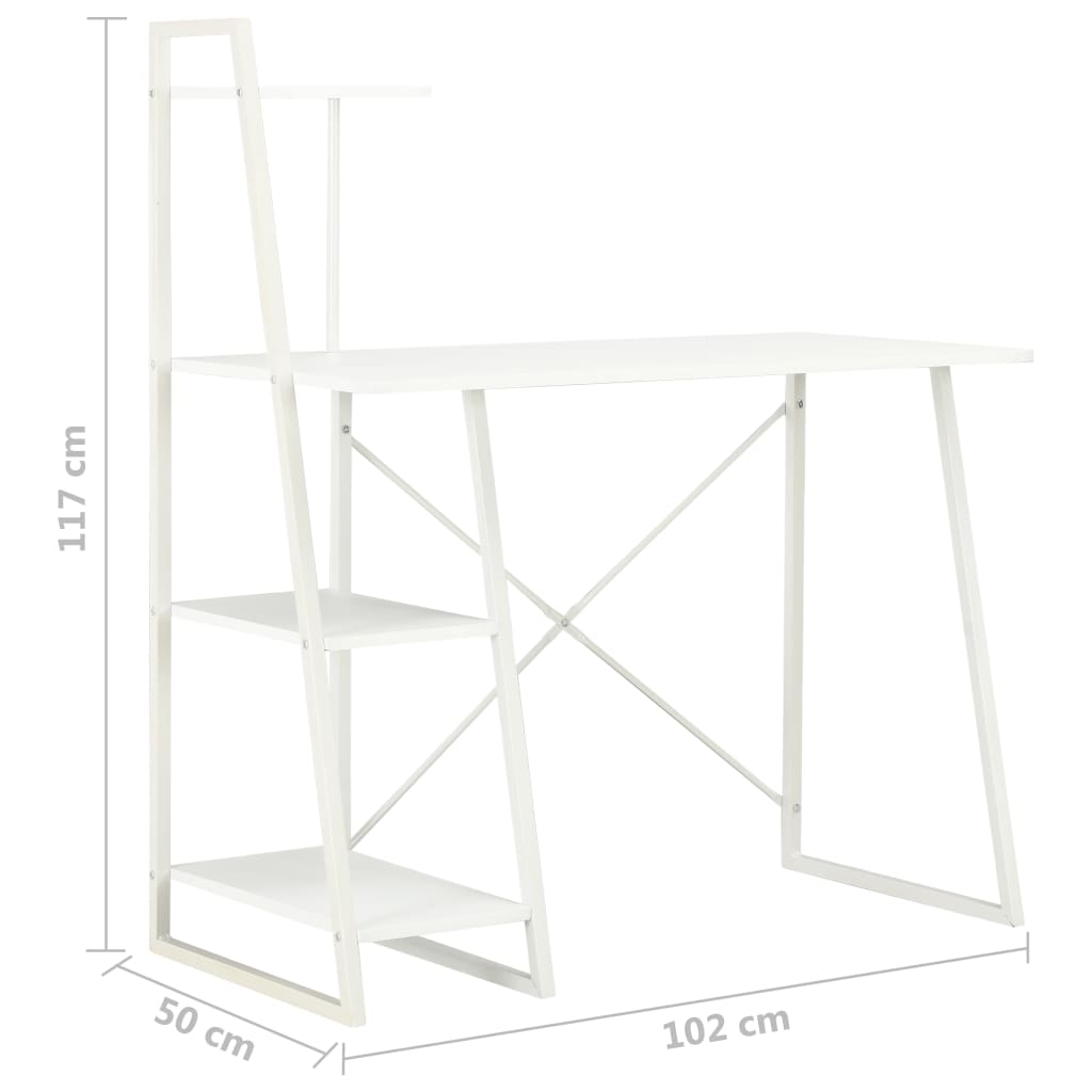 vidaXL Bureau met schappen 102x50x117 cm wit