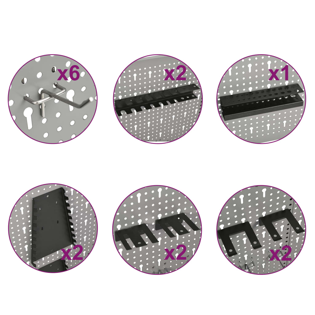 vidaXL Pegboard Wall-Mounted 3 pcs 40x58 cm Steel