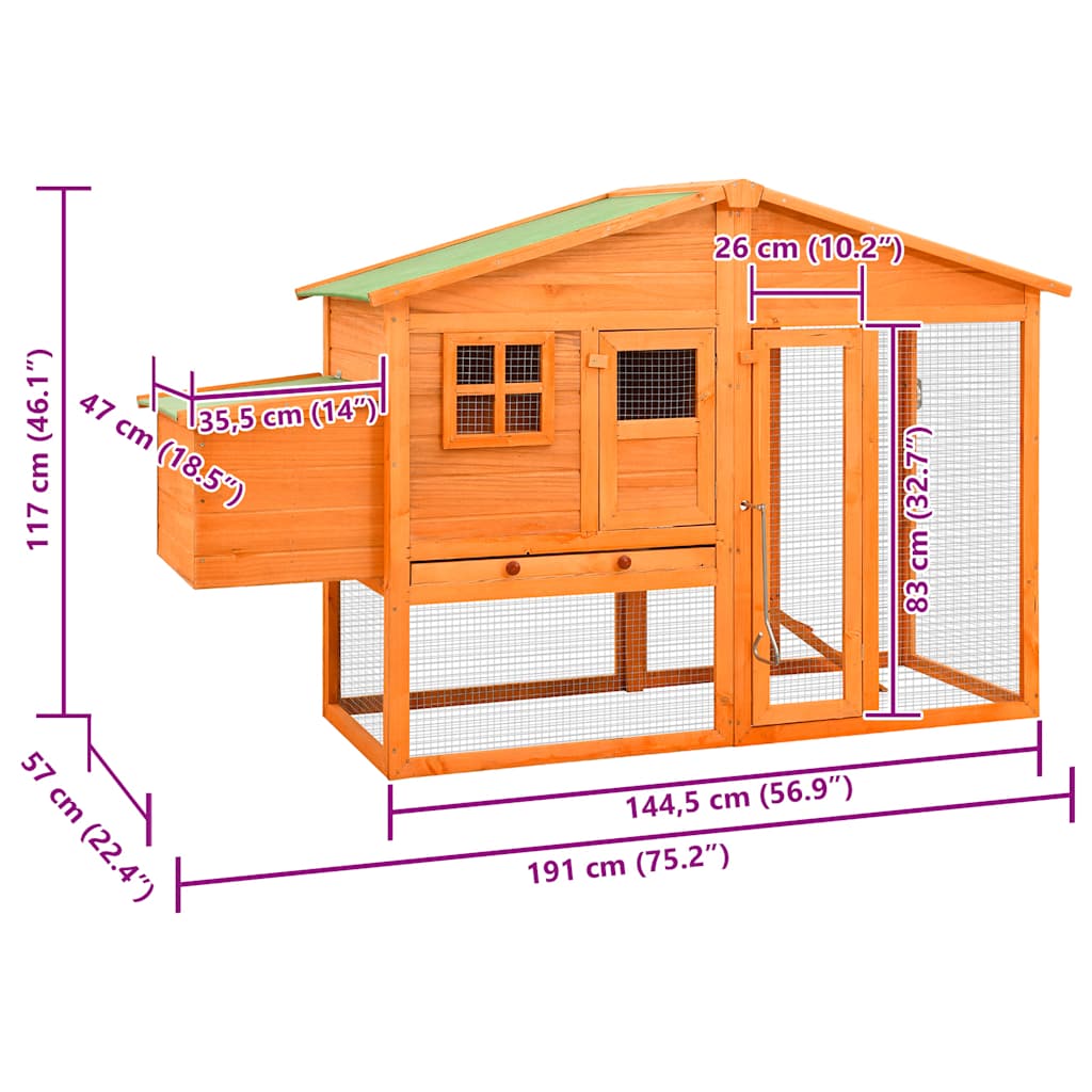vidaXL Chicken Coop with Nest Box Solid Pinewood