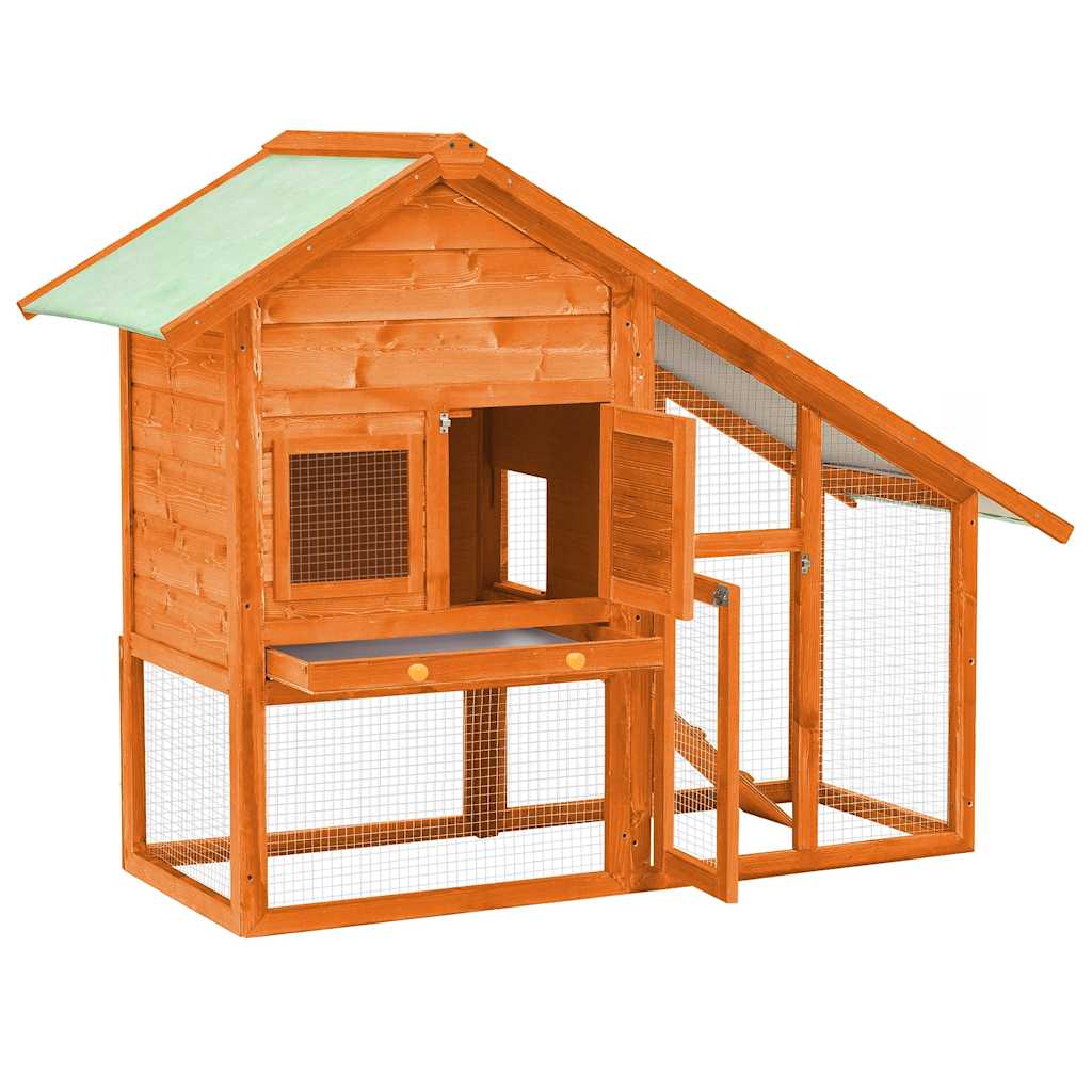 vidaXL Rabbit Hutch 140x63x120 cm Solid Fir Wood