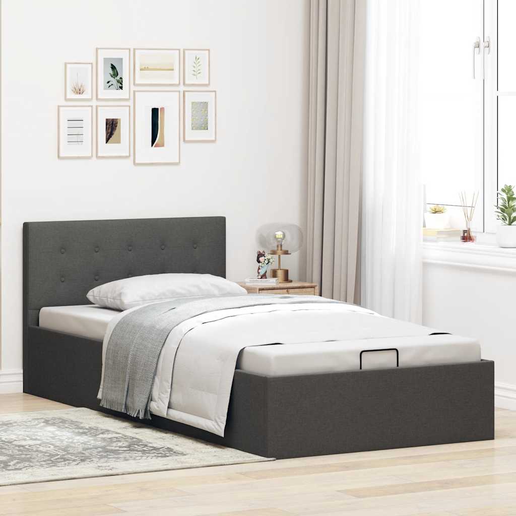 vidaXL Bed Frame with Hydraulic Storage Fabric Dark Grey 90x200 cm
