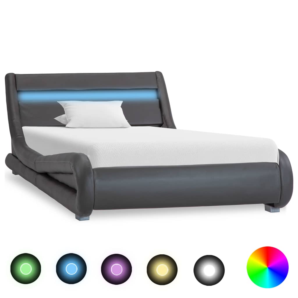 vidaXL Bed frame with LED artificial leather grey 100x200 cm