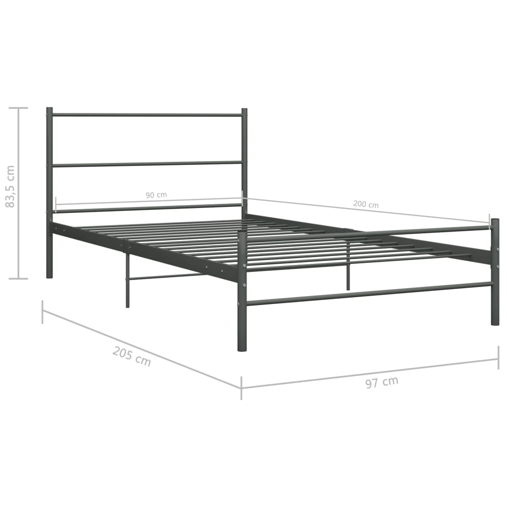 vidaXL Metal Bed Frame Grey 90x200 cm