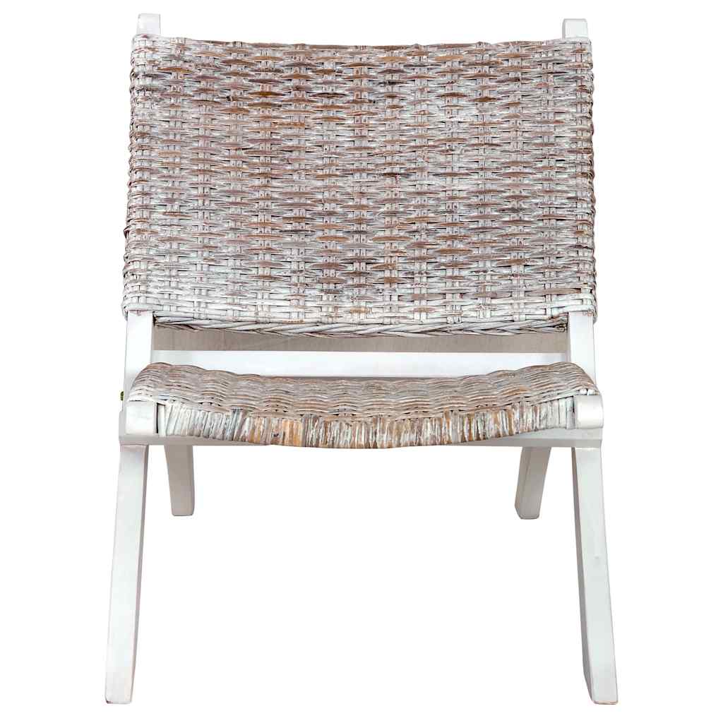 vidaXL Relaxstoel natuurlijk kubu rattan en massief mahoniehout wit
