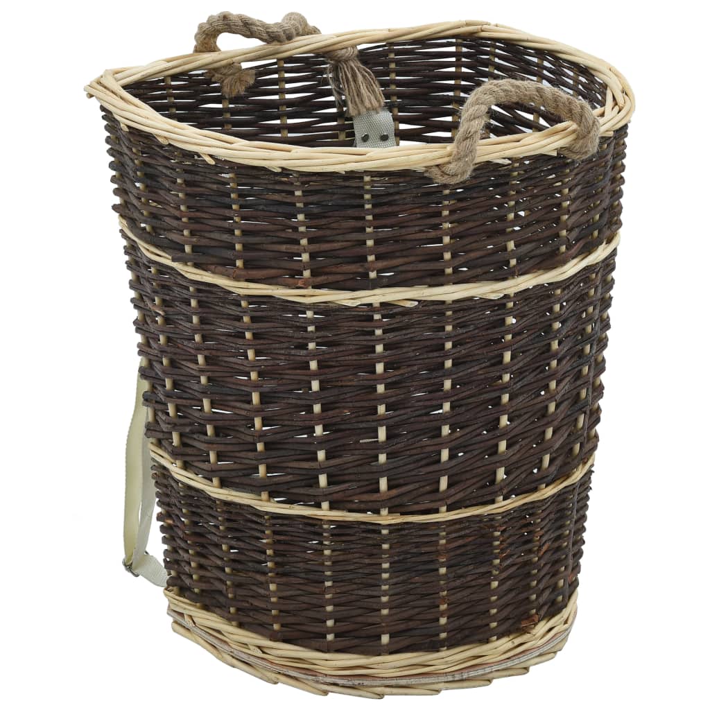 vidaXL Log Basket with Carry Handles 44.5x37x50 cm Natural Willow