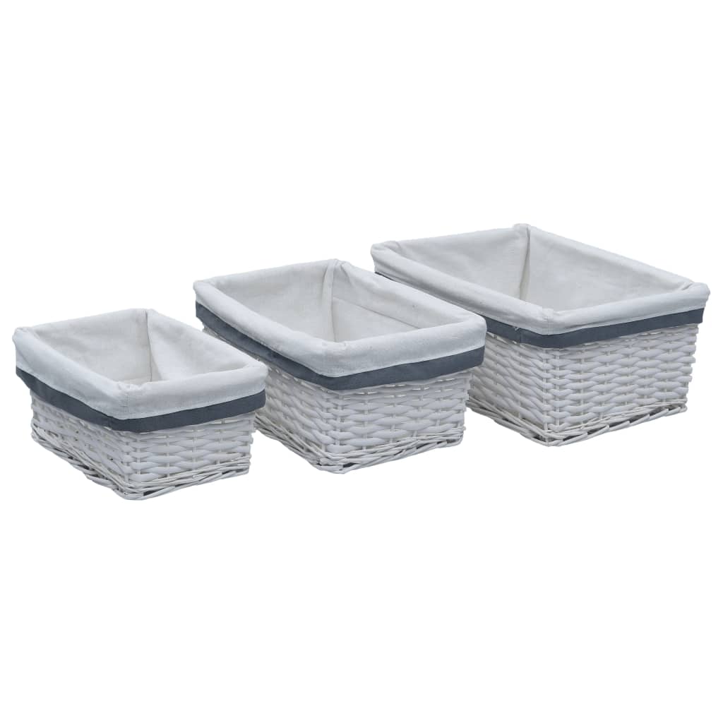 vidaXL 3-Piece Stackable Willow Basket Set White