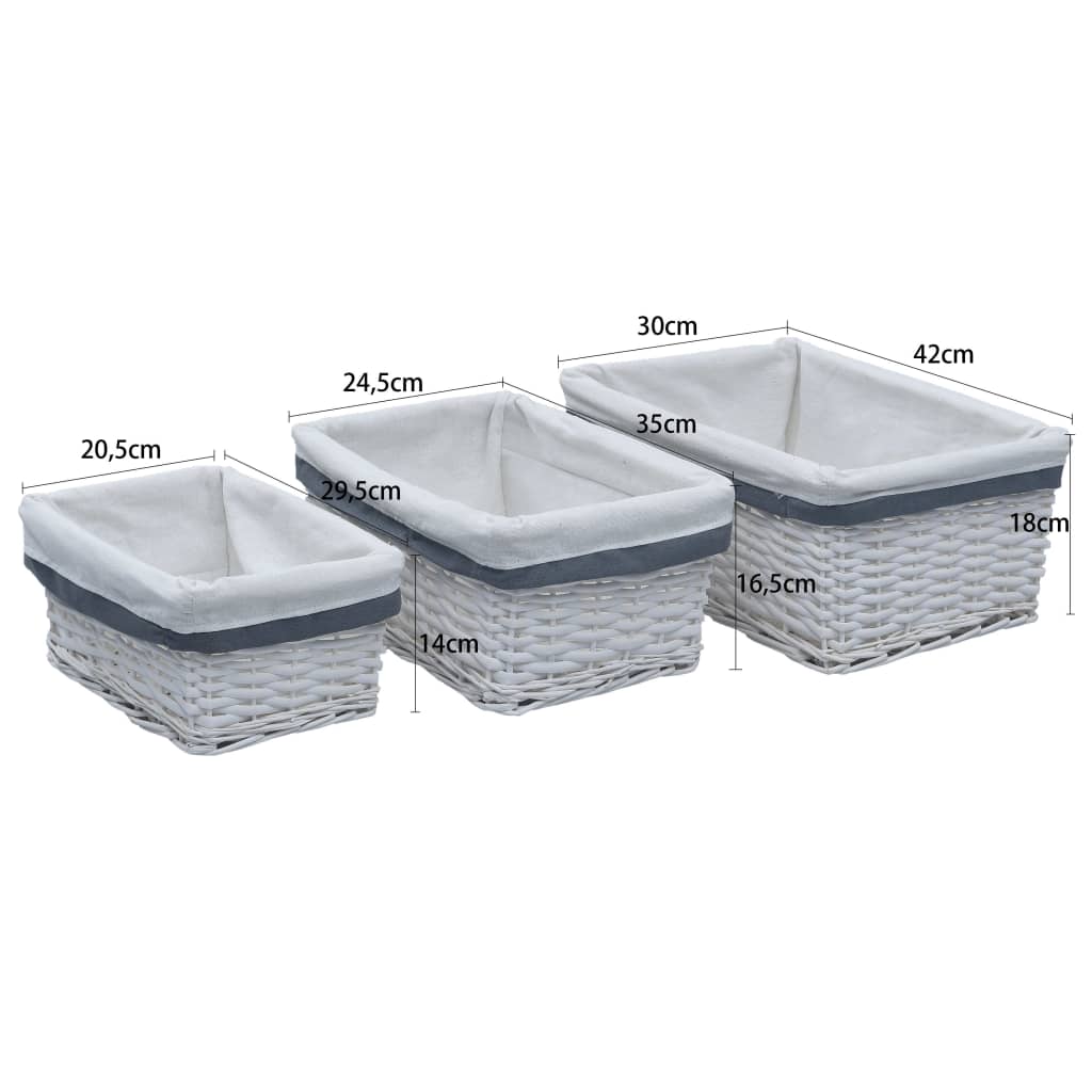 vidaXL 3-Piece Stackable Willow Basket Set White
