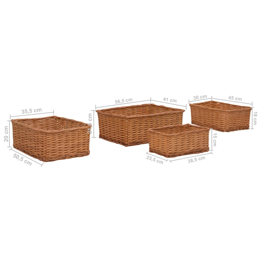 vidaXL 4-Piece Stackable Willow Basket Set Brown