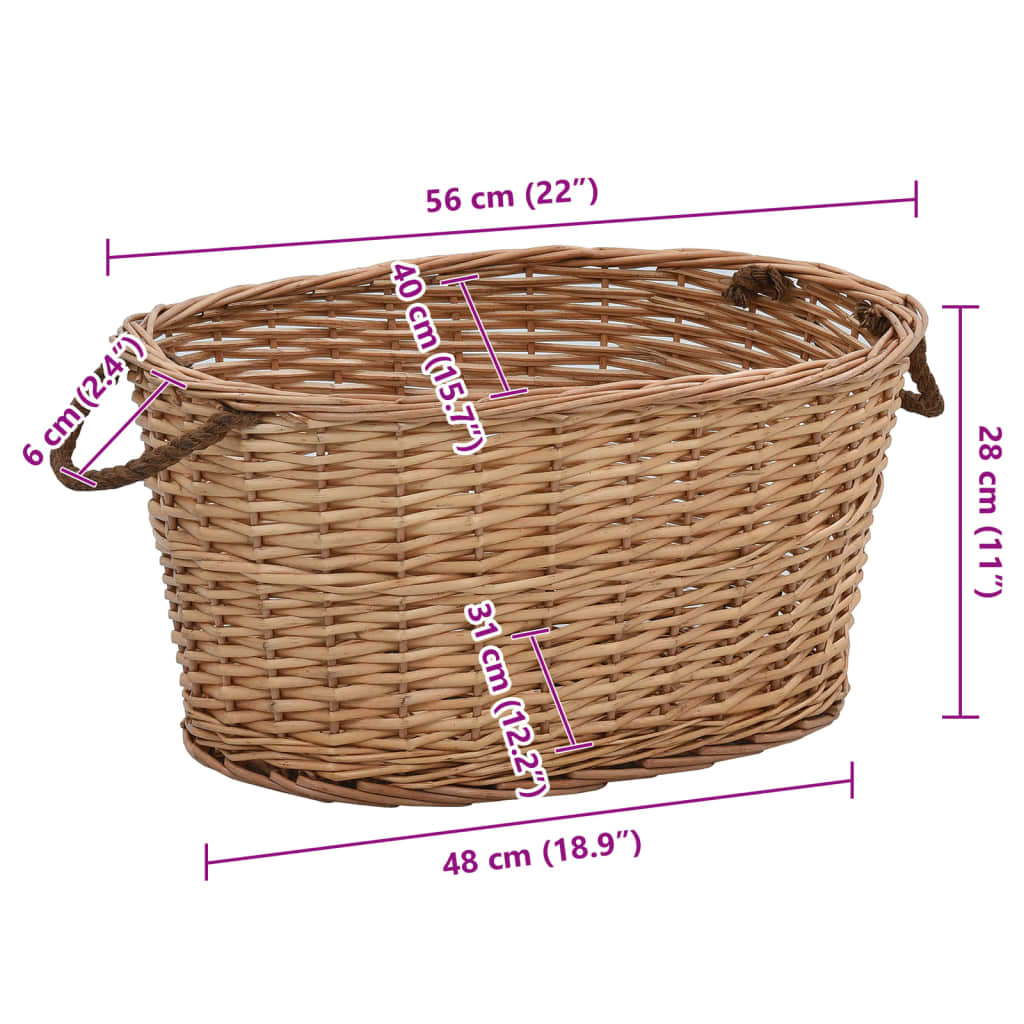 vidaXL Log Basket with Handles 56x40x28 cm Natural Willow