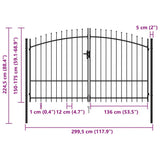 vidaXL Double Gate with Spear Top 299.5x224.5 cm Steel Black