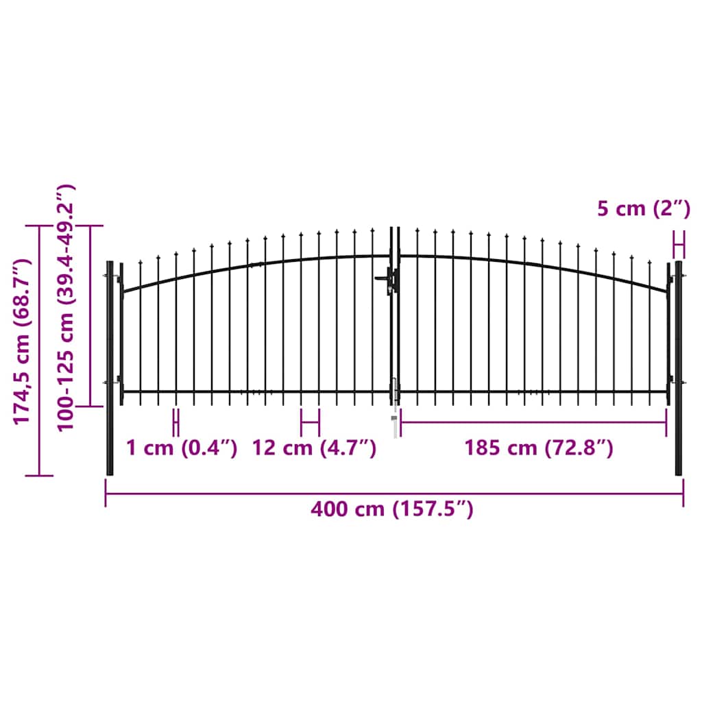 vidaXL Double Gate with Spear Top 400x174.5 cm