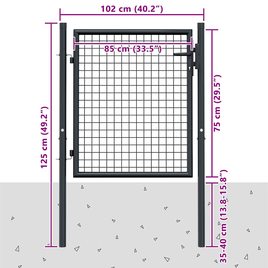 vidaXL Garden fence mesh galvanized steel 100x75 cm grey