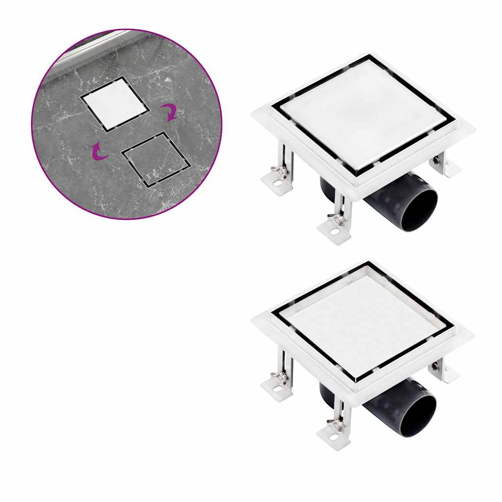 vidaXL Shower Drain with 2-in-1 Lids 15x15 cm Stainless Steel