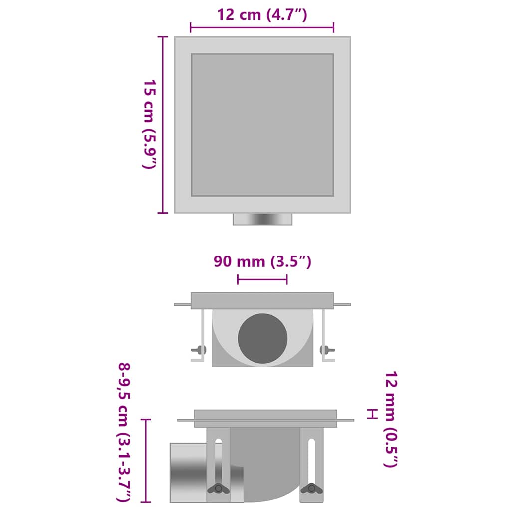 vidaXL Shower Drain with 2-in-1 Lids 15x15 cm Stainless Steel