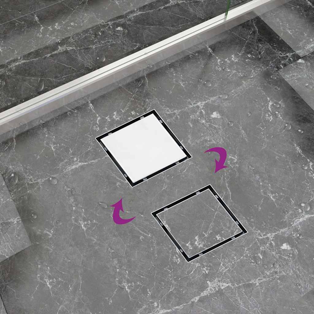 vidaXL Shower Drain with 2-in-1 Lids 15x15 cm Stainless Steel