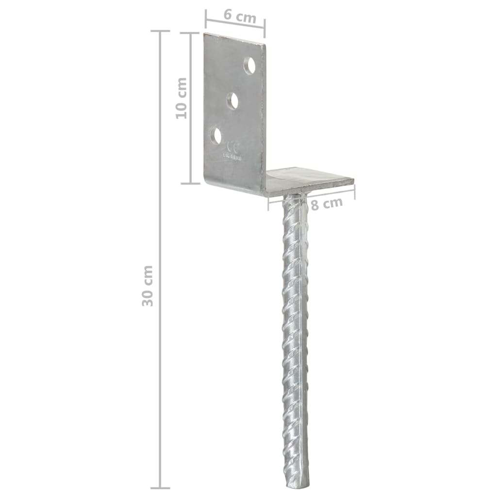 vidaXL Grondankers 6 st 8x6x30 cm gegalvaniseerd staal zilverkleurig