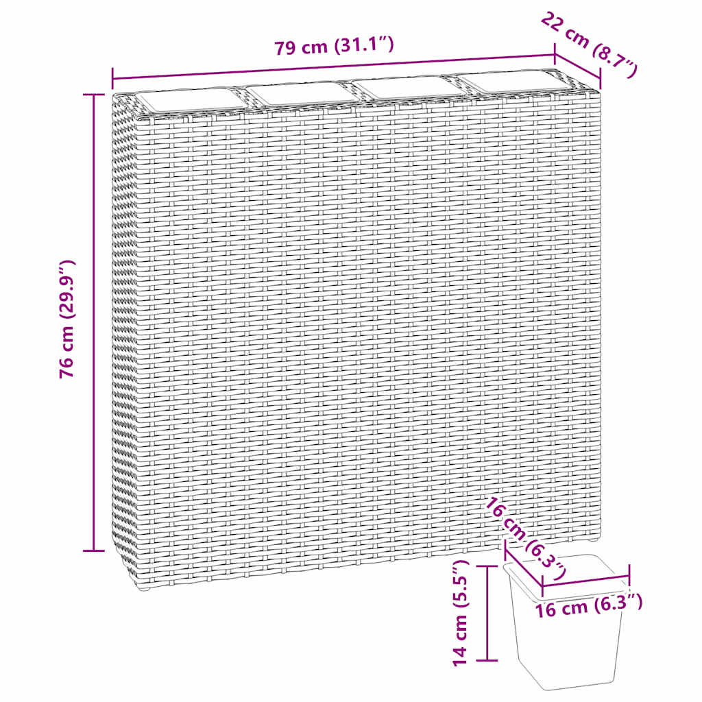 vidaXL Plantenbak verhoogd met 4 potten 2 st poly rattan grijs
