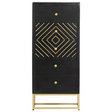 vidaXL Ladekast 45x30x105 cm massief mangohout zwart en goudkleurig