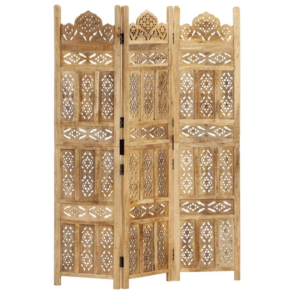 vidaXL Room Divider 3 Panels Hand-Carved 120x165 cm Solid Mango Wood