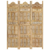 vidaXL Room Divider 3 Panels Hand-Carved 120x165 cm Solid Mango Wood