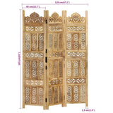 vidaXL Room Divider 3 Panels Hand-Carved 120x165 cm Solid Mango Wood