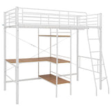 vidaXL Bunk Bed Frame with Desk Metal White 90x200 cm