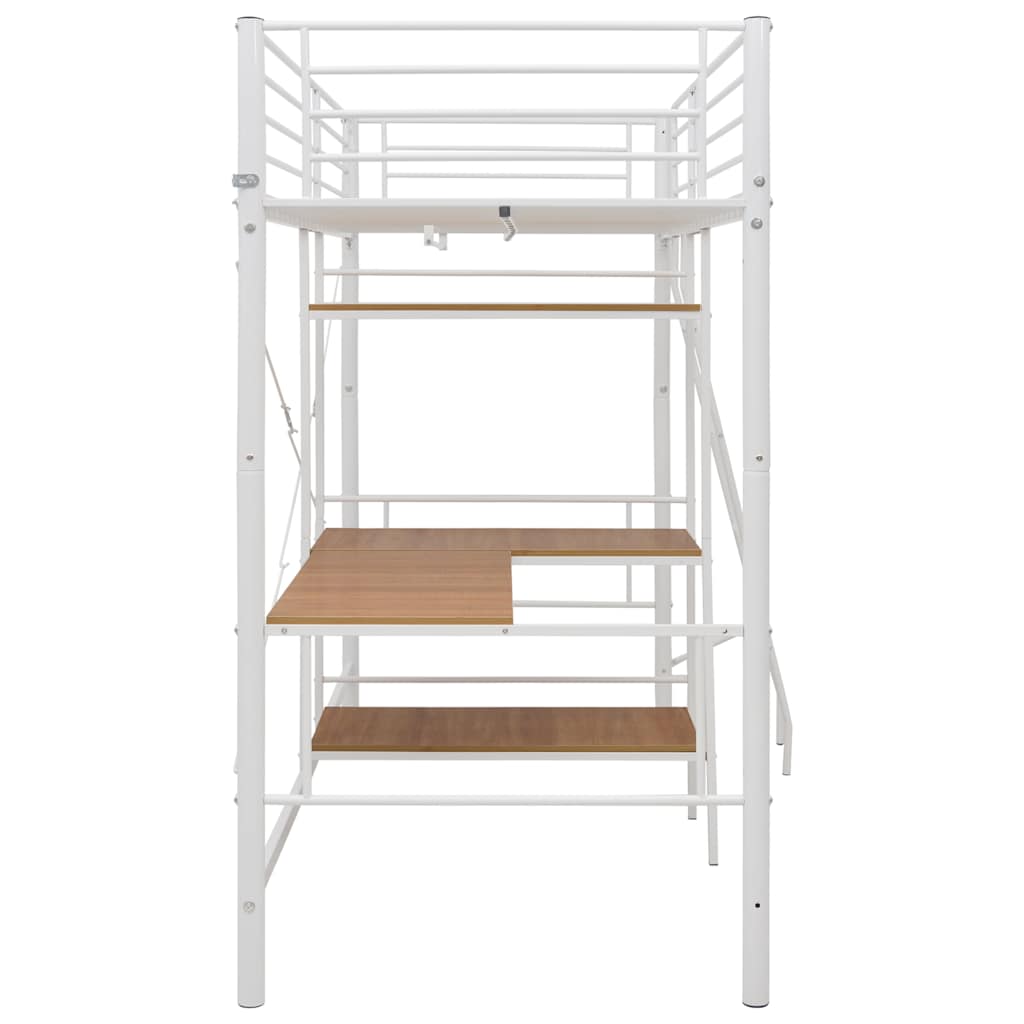 vidaXL Bunk Bed Frame with Desk Metal White 90x200 cm