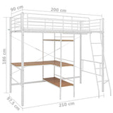 vidaXL Bunk Bed Frame with Desk Metal White 90x200 cm