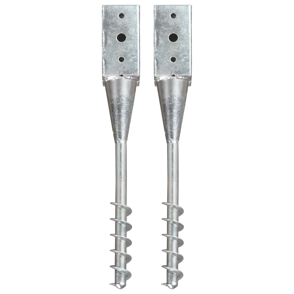 vidaXL Ground Spikes 2 pcs 7x7x56 cm galvanized steel silver-colored