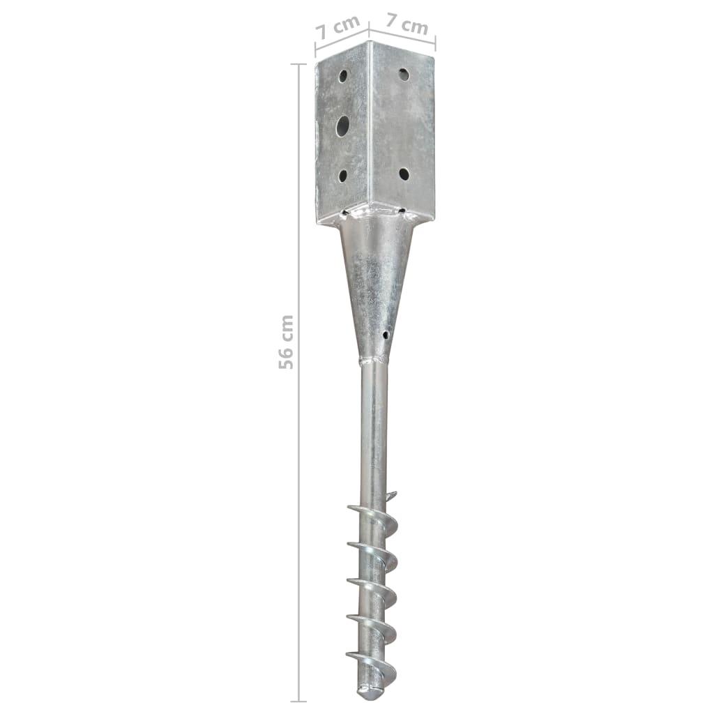 vidaXL Ground Spikes 2 pcs 7x7x56 cm galvanized steel silver-colored