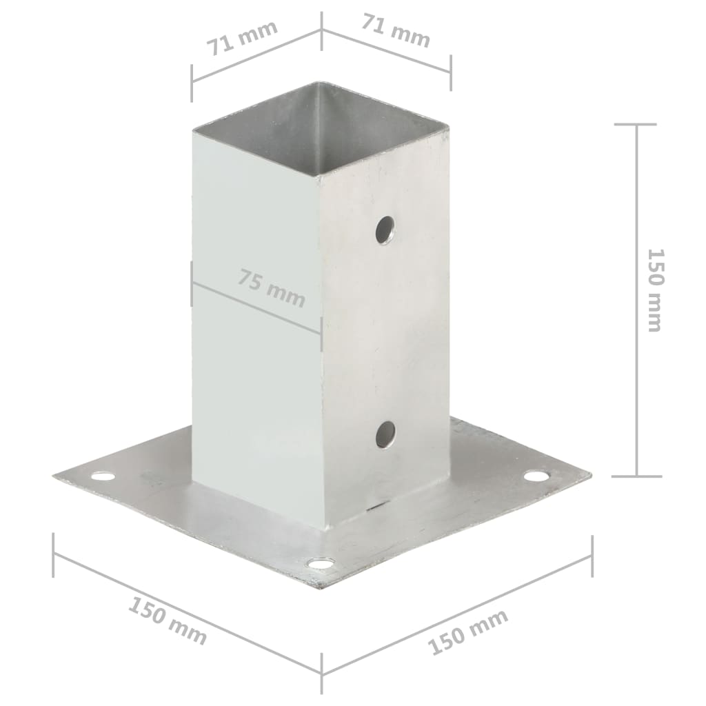 vidaXL Post Anchors 4 pcs 71 mm Galvanized Metal