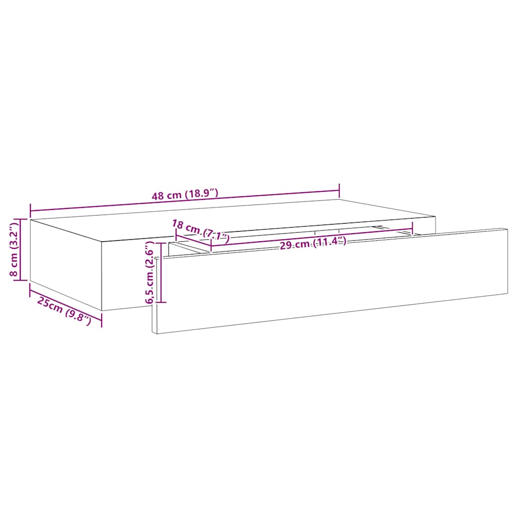 vidaXL Wandschap met lade zwevend 48x25x8 cm zwart