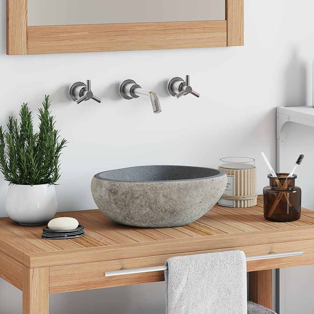 vidaXL Oval Wash Basin (29-38)x(24-31) cm River Stone