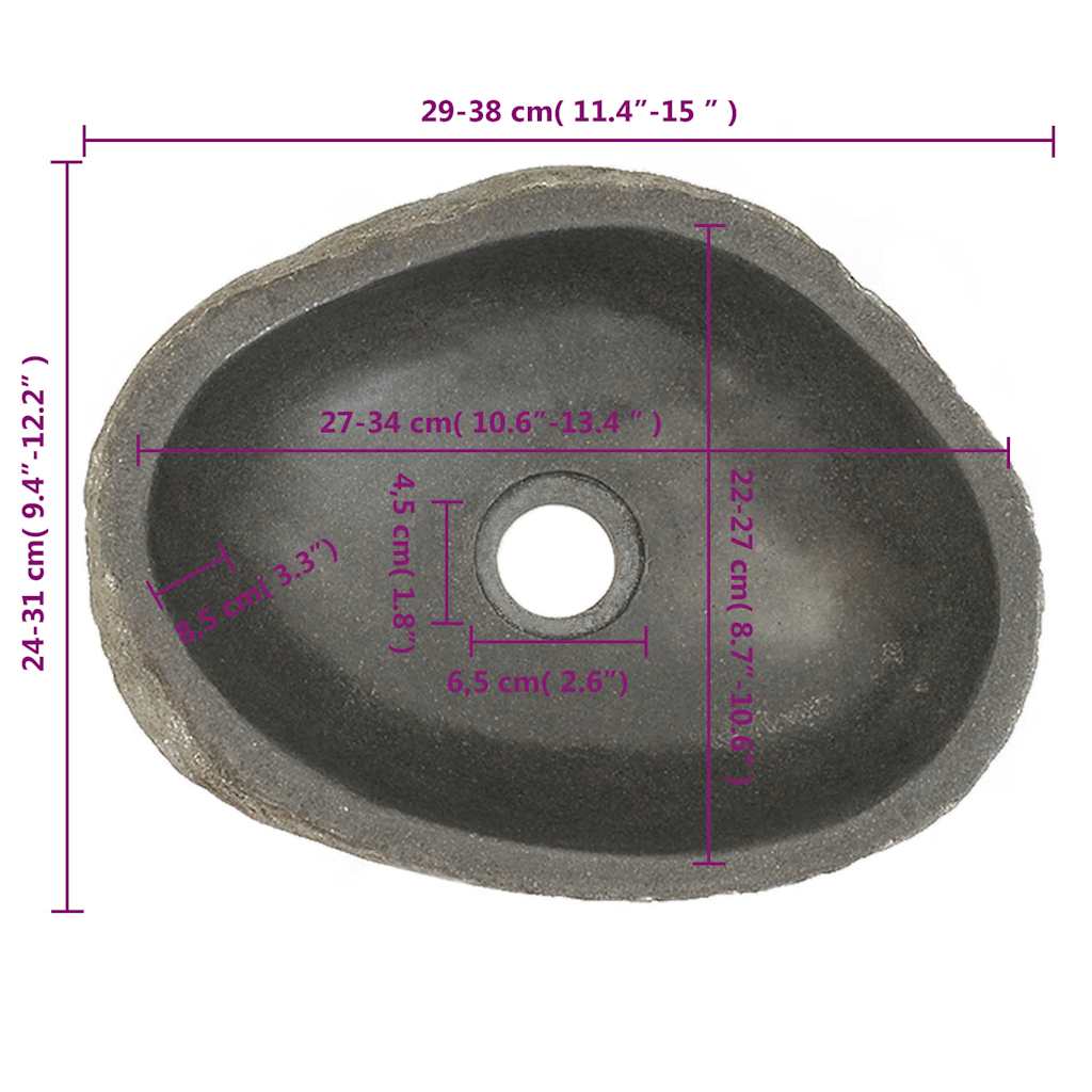 vidaXL Oval Wash Basin (29-38)x(24-31) cm River Stone
