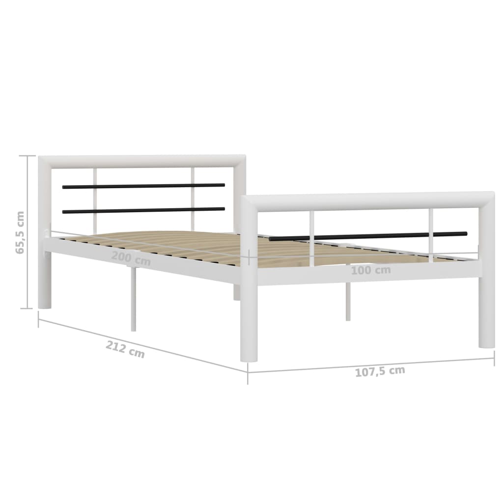 vidaXL Metal Bed Frame White and Black 90x200 cm