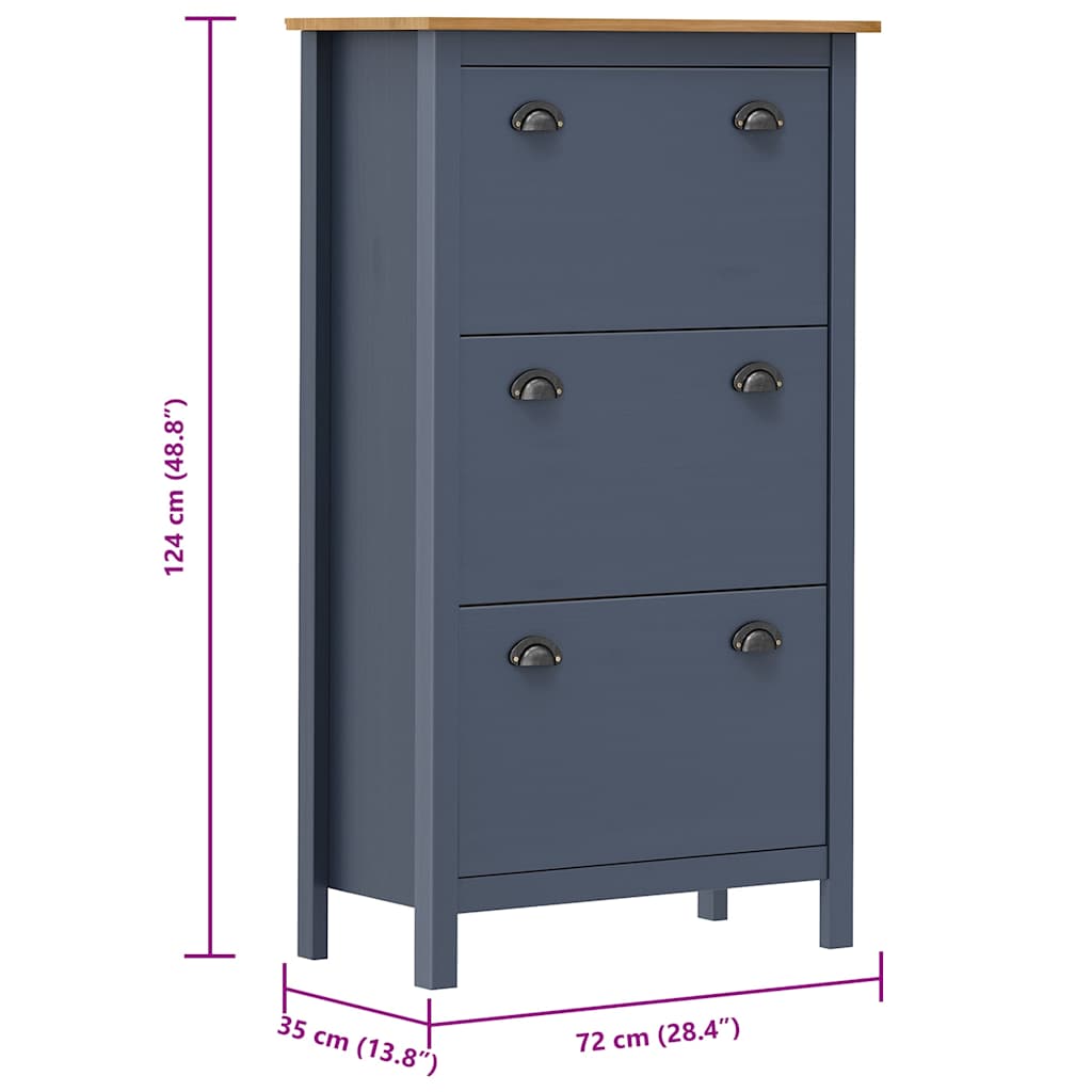 vidaXL Schoenenkast Hill 72x35x124 cm massief grenenhout grijs