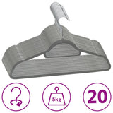 vidaXL 20-piece Non-Slip Velvet Clothes Hanger Set Grey