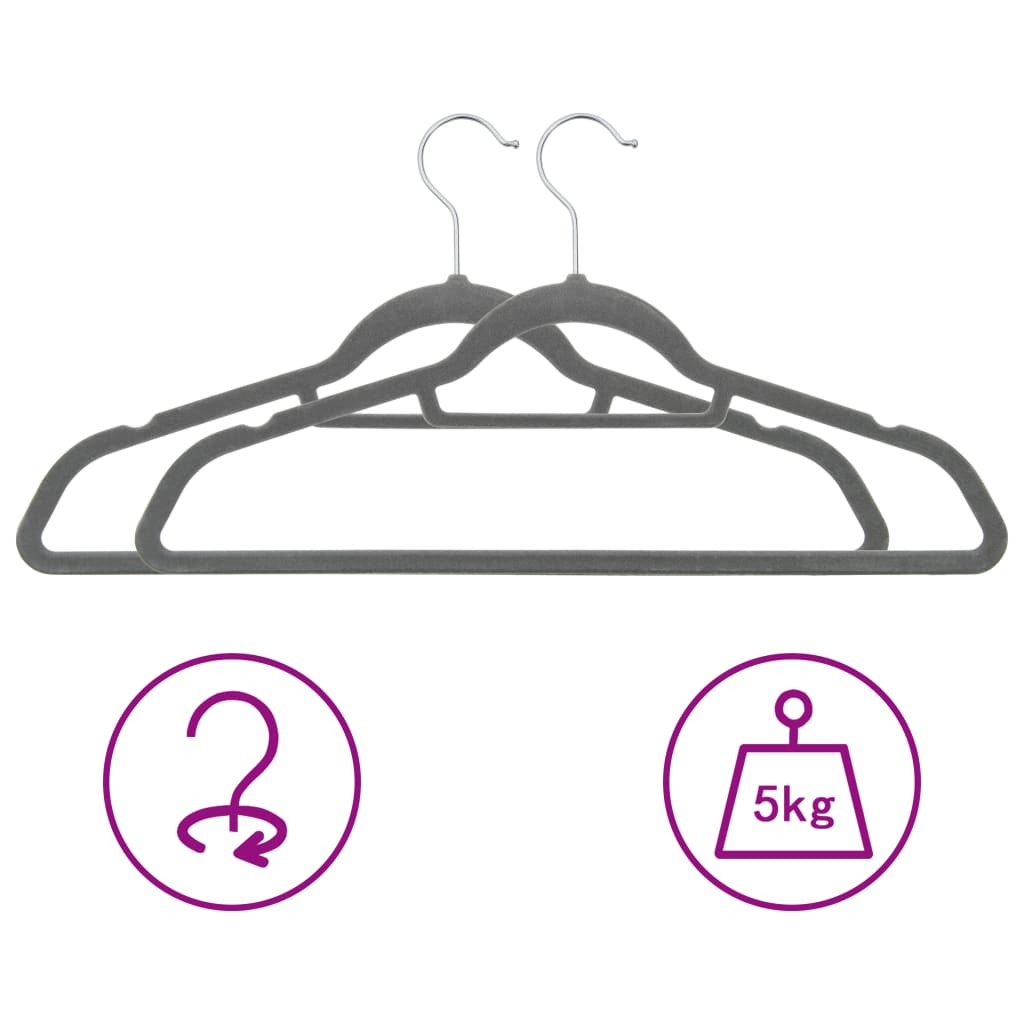 vidaXL 20-piece Non-Slip Velvet Clothes Hanger Set Grey