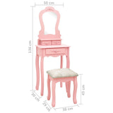 vidaXL Kaptafelset met kruk 50x59x136 cm paulowniahout roze