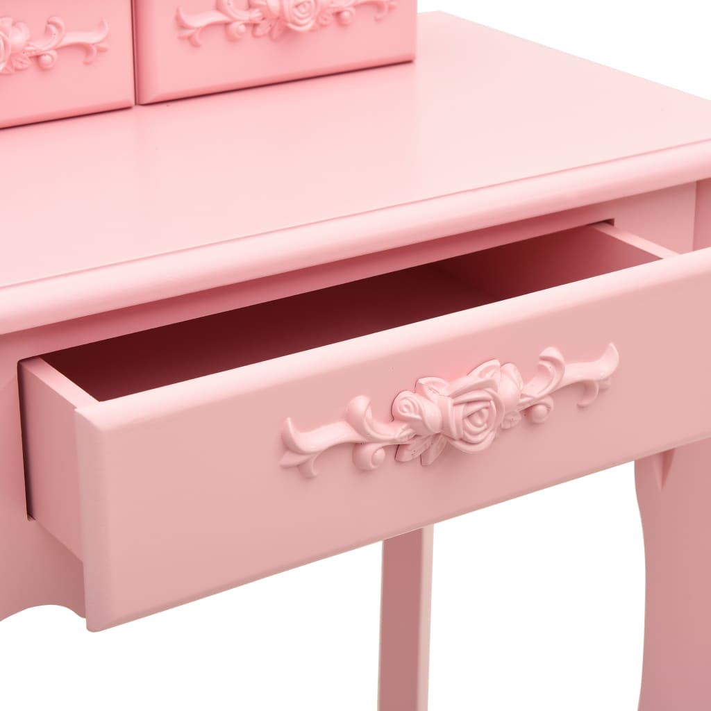 vidaXL Kaptafelset met kruk 50x59x136 cm paulowniahout roze