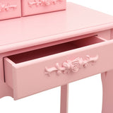 vidaXL Kaptafelset met kruk 50x59x136 cm paulowniahout roze
