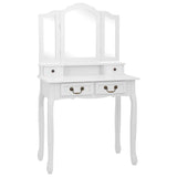vidaXL Dressing Table Set with Stool 80x69x141 cm Paulownia Wood White