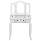 vidaXL Dressing Table Set with Stool 80x69x141 cm Paulownia Wood White
