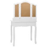 vidaXL Dressing Table Set with Stool 80x69x141 cm Paulownia Wood White